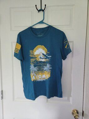 Mens Grunt Style teal and yellow Fly Atomic Airlines t shirt - size M